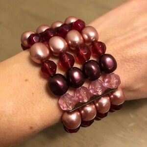 Burgundy Purple, Red, and Pink Layered Beaded Bracelet
